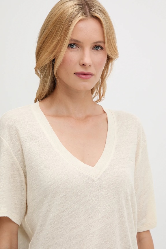 Oblačila Lanena kratka majica BOSS Orange C_Ela_1 50538645 bež