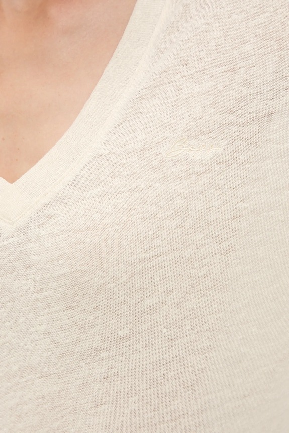 Lanena kratka majica BOSS Orange C_Ela_1 bež 50538645