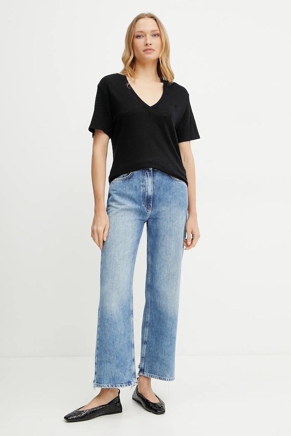Ľanové tričko BOSS Orange C_Ela_1 50538645 čierna AW25