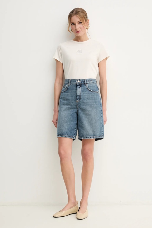 Bombažna kratka majica BOSS 50537598 bež SS25