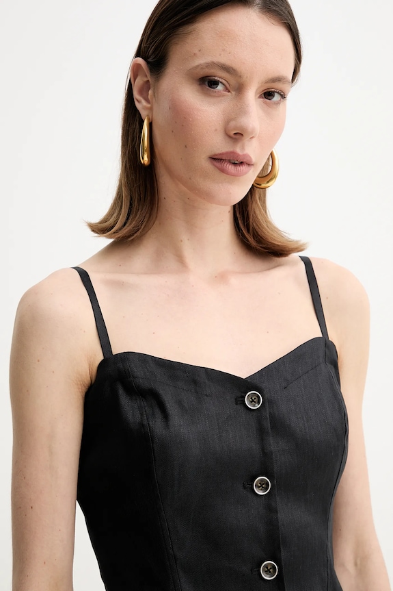 Льняна блузка Guess ISABEAU чорний W5GH0L.WH5L2
