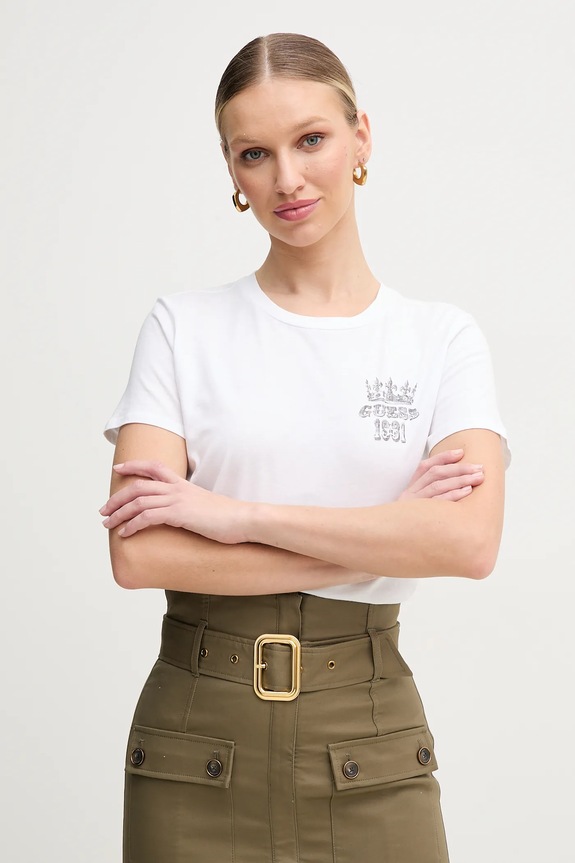 Bavlnené tričko Guess potlač biela W5GI53.K9RM1