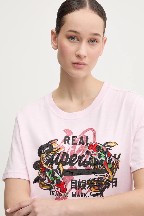 Βαμβακερό μπλουζάκι Superdry ροζ W1011627A.9HQ