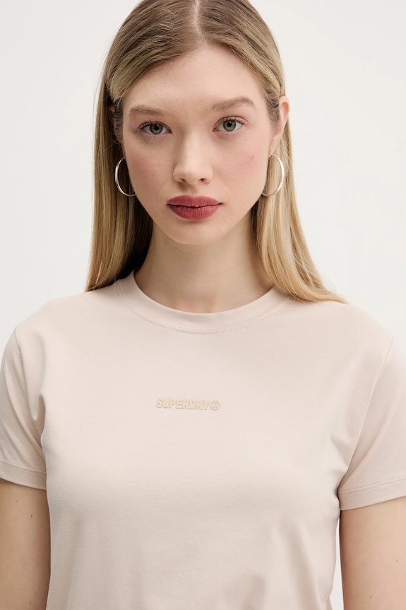 Μπλουζάκι Superdry με ελαστάν μπεζ W1011639A.7SJ
