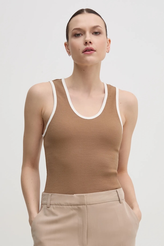 Tommy Hilfiger top z elastanem brązowy WW0WW44572