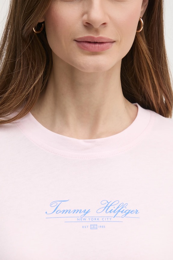 Bavlnené tričko Tommy Hilfiger ružová WW0WW45428