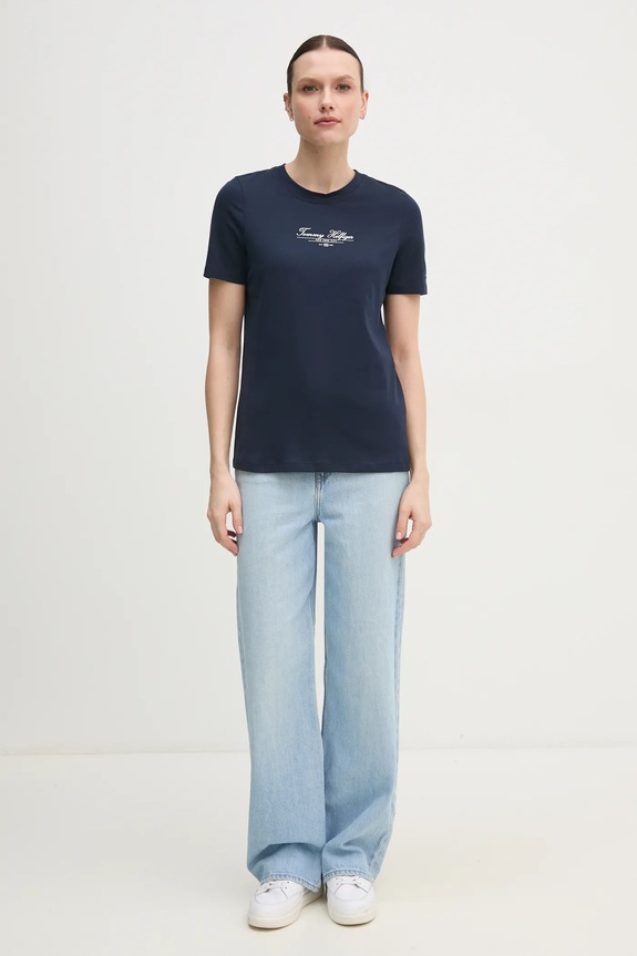 Tommy Hilfiger tricou din bumbac WW0WW45428 bleumarin SS25