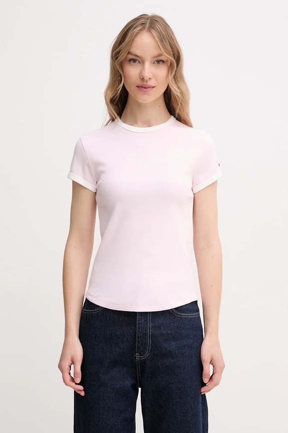 Pamučna majica Tommy Hilfiger pamuk roza WW0WW44581