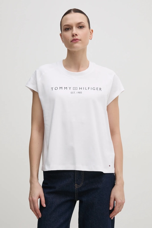Tommy Hilfiger t-shirt bawełniany nadruk biały WW0WW46113