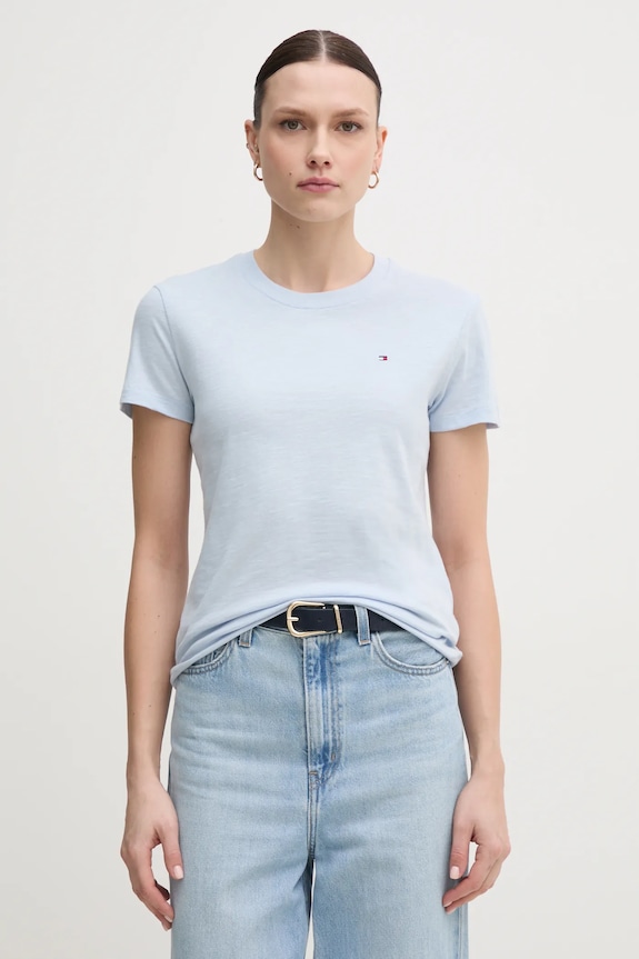 Tommy Hilfiger tricou din bumbac uni albastru WW0WW44433