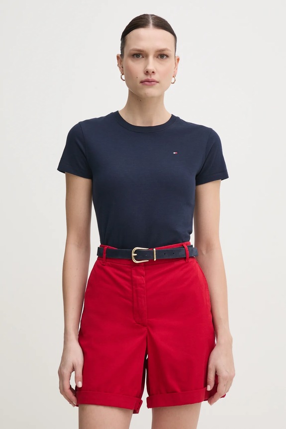 Bavlnené tričko Tommy Hilfiger jednofarebný tmavomodrá WW0WW44433