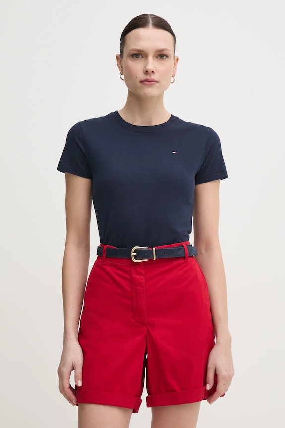 Bavlnené tričko Tommy Hilfiger jednofarebný tmavomodrá WW0WW44433