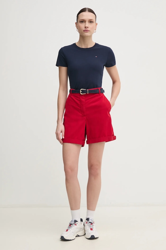 Bavlnené tričko Tommy Hilfiger WW0WW44433 tmavomodrá SS25