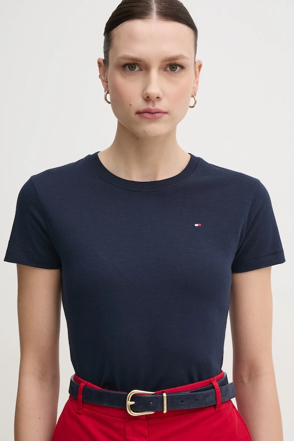 Bavlnené tričko Tommy Hilfiger tmavomodrá WW0WW44433