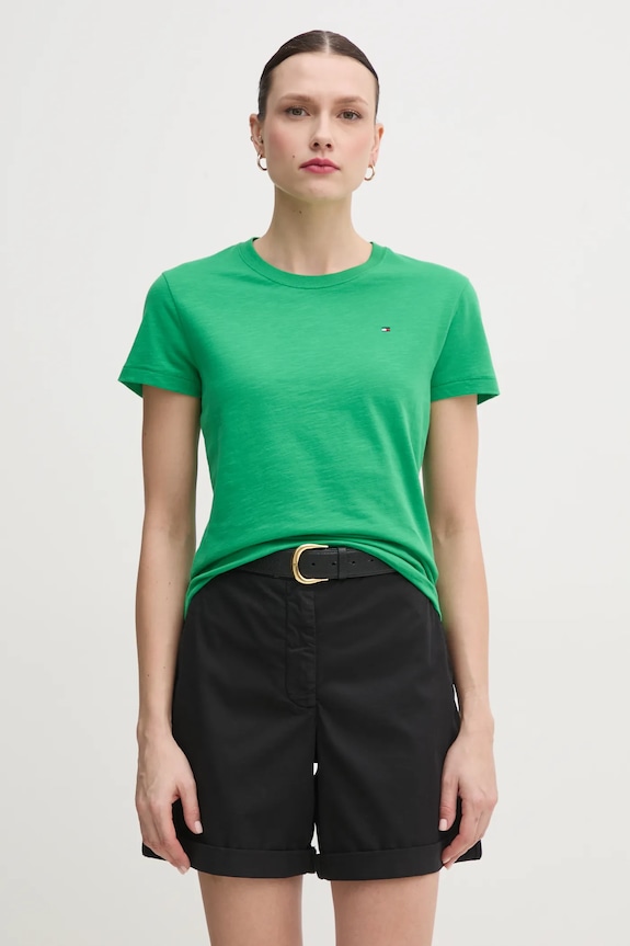 Tommy Hilfiger tricou din bumbac uni verde WW0WW44433