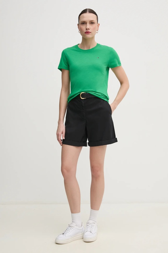 Tommy Hilfiger tricou din bumbac WW0WW44433 verde SS25