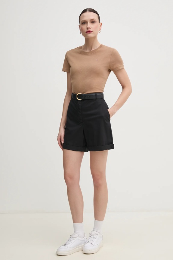 Bavlněné tričko Tommy Hilfiger WW0WW44433 hnědá SS25