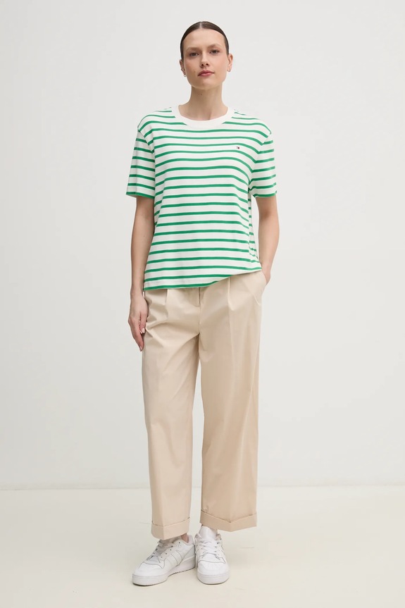 Pamučna majica Tommy Hilfiger WW0WW46158 zelena SS25