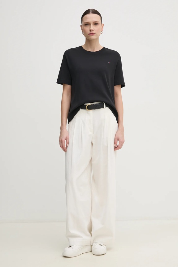 Bavlnené tričko Tommy Hilfiger WW0WW46158 čierna SS25