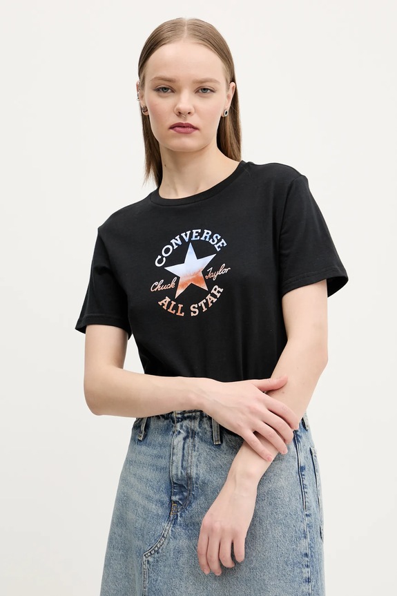 Bavlnené tričko Converse slim čierna 10027385.A02