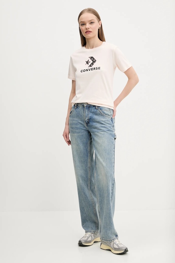 Bavlnené tričko Converse 10027386.A02 ružová SS25