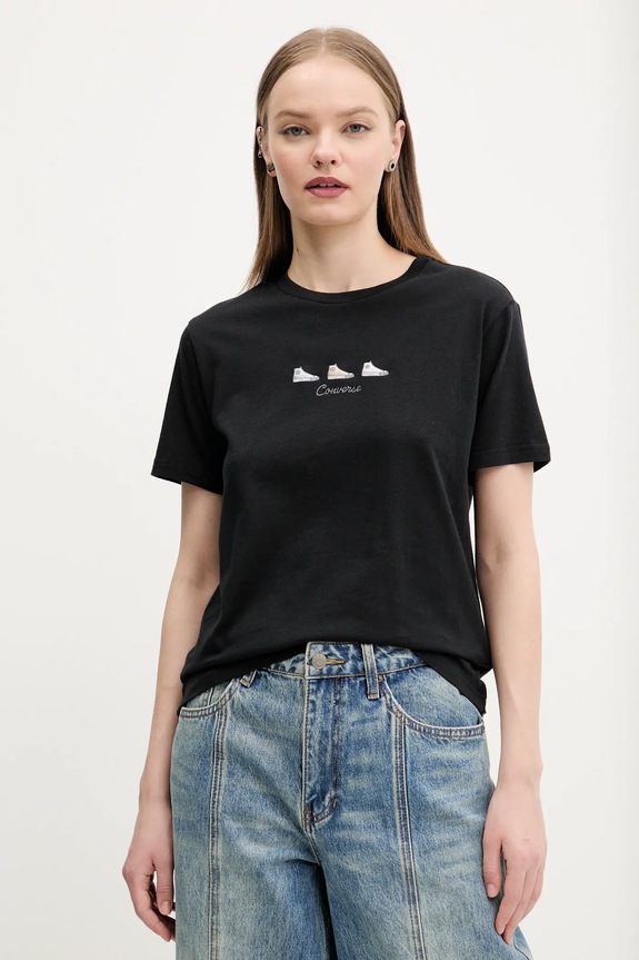 Converse t-shirt in cotone applique nero 10027753.A02