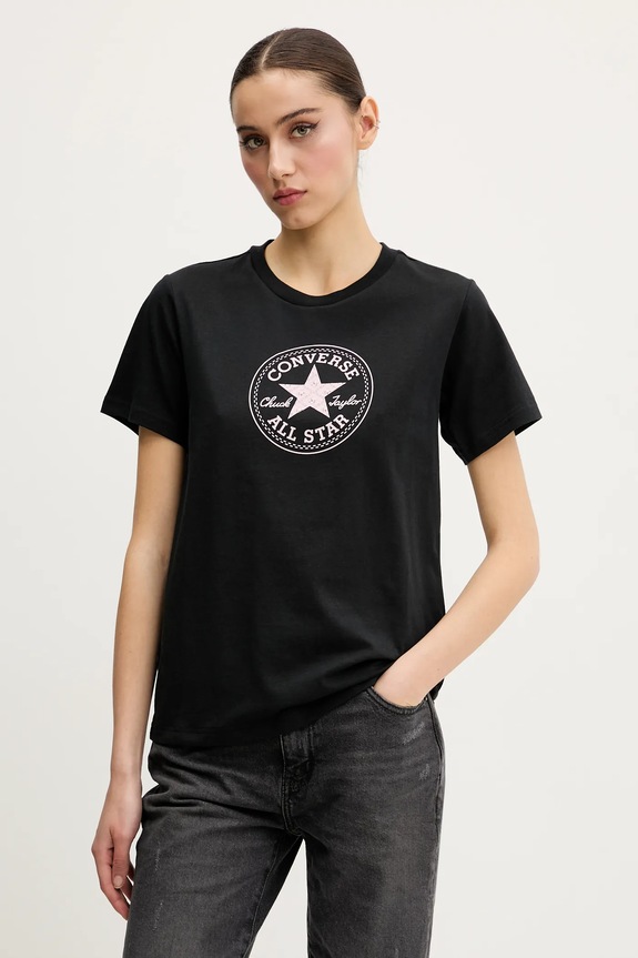 Converse t-shirt bawełniany nadruk czarny 10028412.A01
