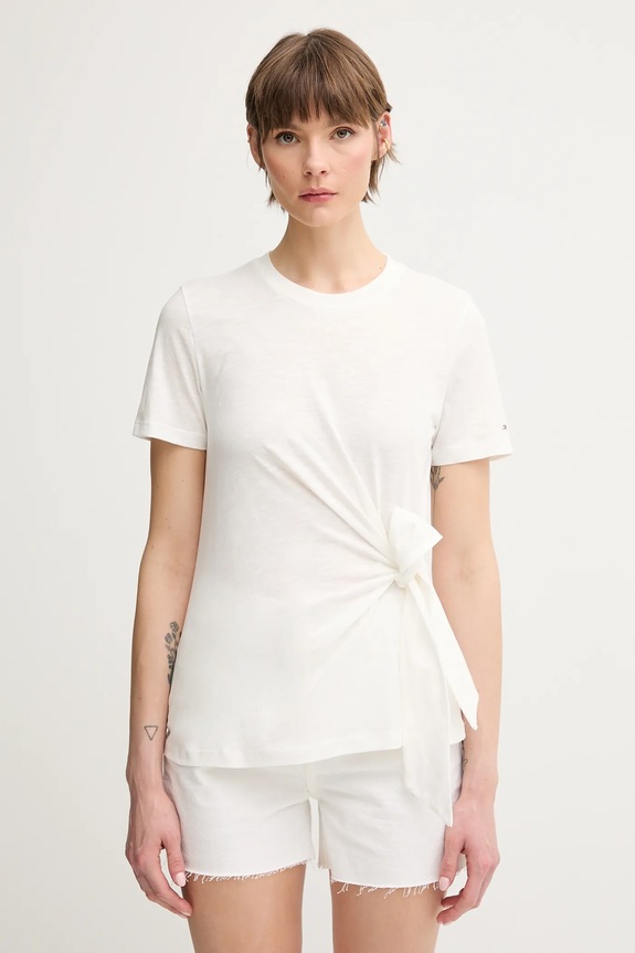 Βαμβακερό μπλουζάκι Tommy Hilfiger κανονικό λευκό WW0WW44559