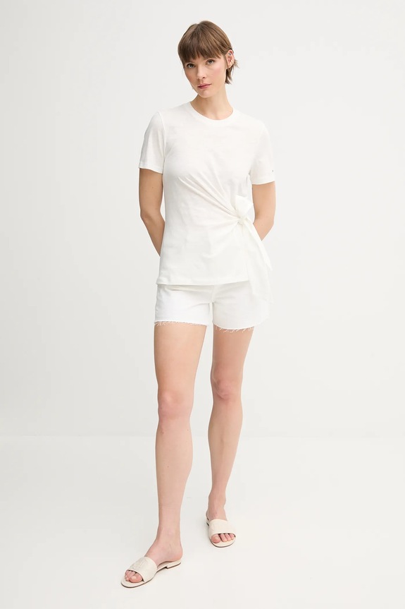 Βαμβακερό μπλουζάκι Tommy Hilfiger WW0WW44559 λευκό SS25