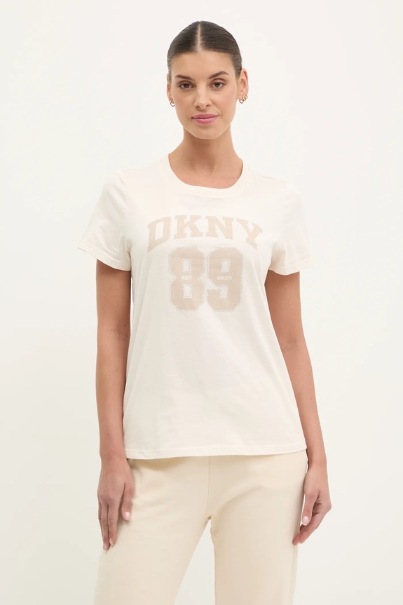 Bavlnené tričko Dkny potlač béžová DP5T1228