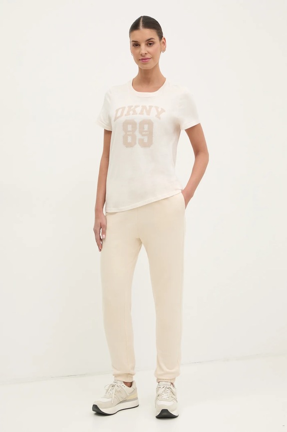 Bavlnené tričko Dkny DP5T1228 béžová SS25
