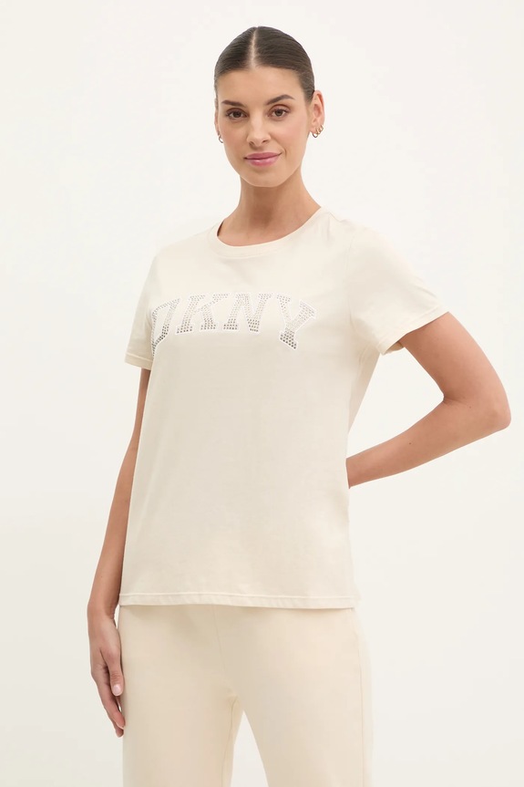 Dkny tricou din bumbac imprimeu bej DP5T1250