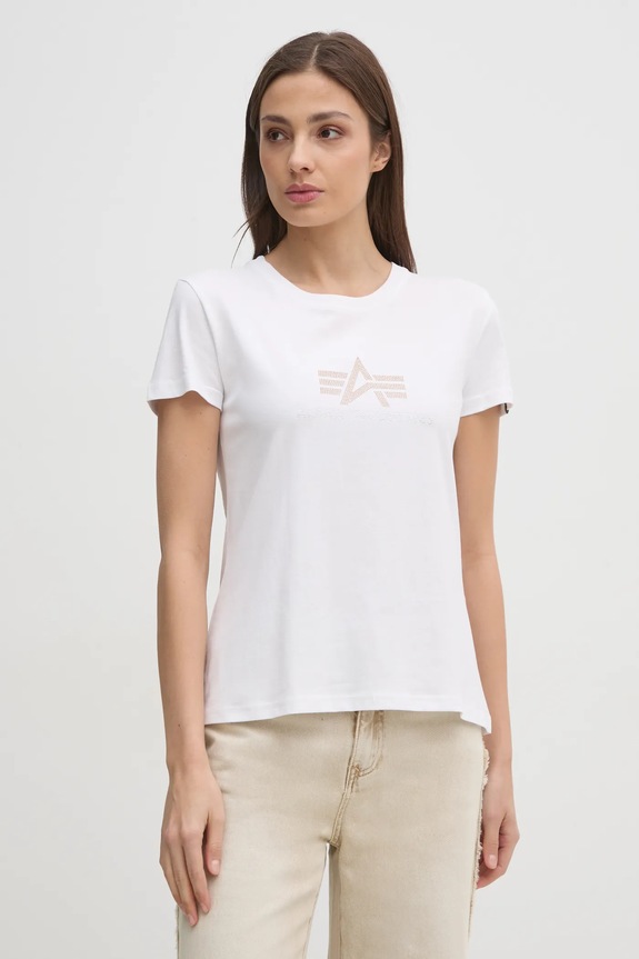 Bavlnené tričko Alpha Industries Crystal T Wmn nášivka biela 136063