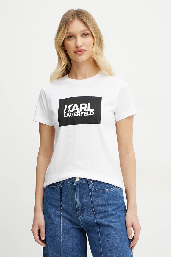 Karl Lagerfeld t-shirt bawełniany nadruk biały ASW17010