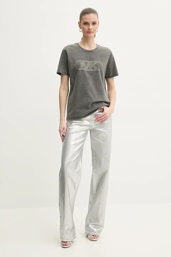 Βαμβακερό μπλουζάκι MICHAEL Michael Kors MS551SC36A γκρί SS25