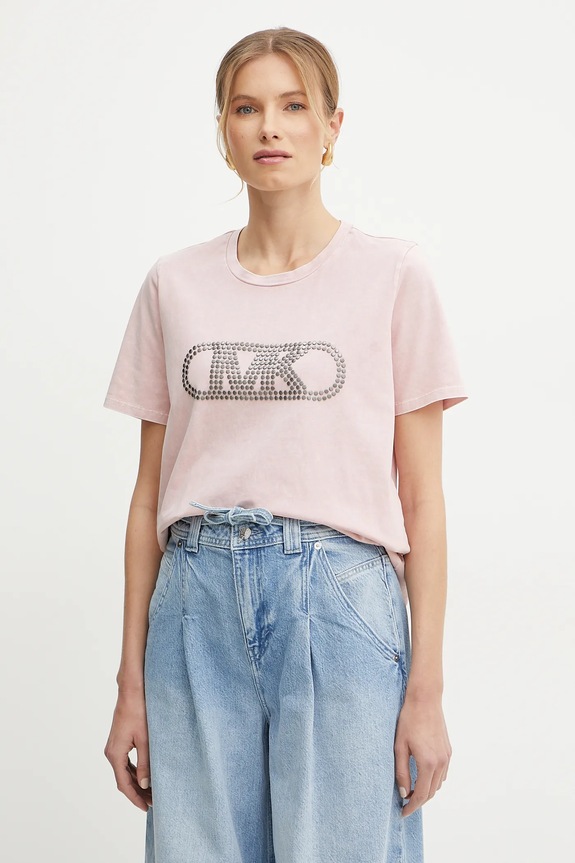 Βαμβακερό μπλουζάκι MICHAEL Michael Kors βαμβάκι ροζ MS551SC491