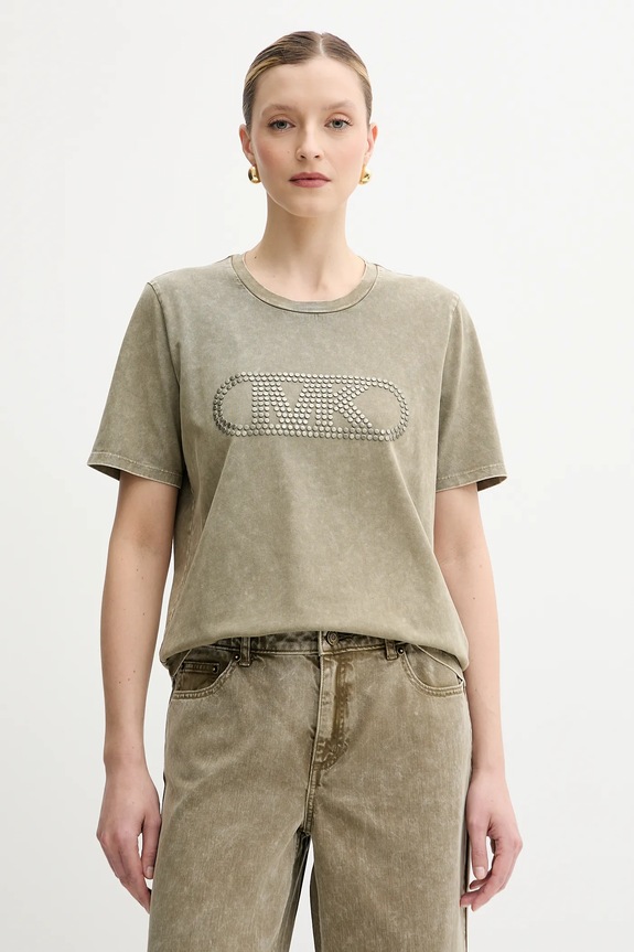 Βαμβακερό μπλουζάκι MICHAEL Michael Kors βαμβάκι πράσινο MS551SC491