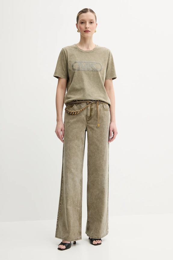 Βαμβακερό μπλουζάκι MICHAEL Michael Kors MS551SC491 πράσινο SS25