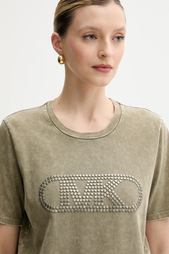 Βαμβακερό μπλουζάκι MICHAEL Michael Kors πράσινο MS551SC491
