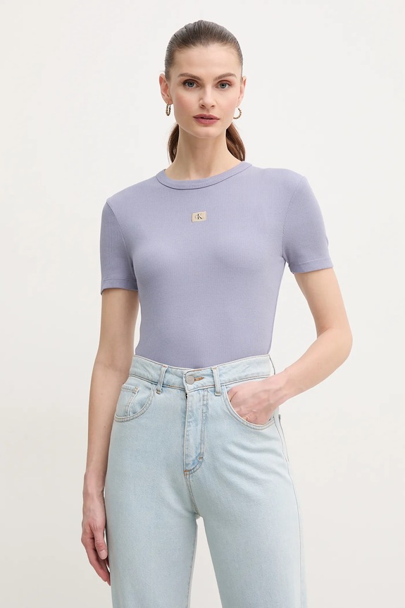Тениска Calvin Klein Jeans вталена виолетов J20J225244