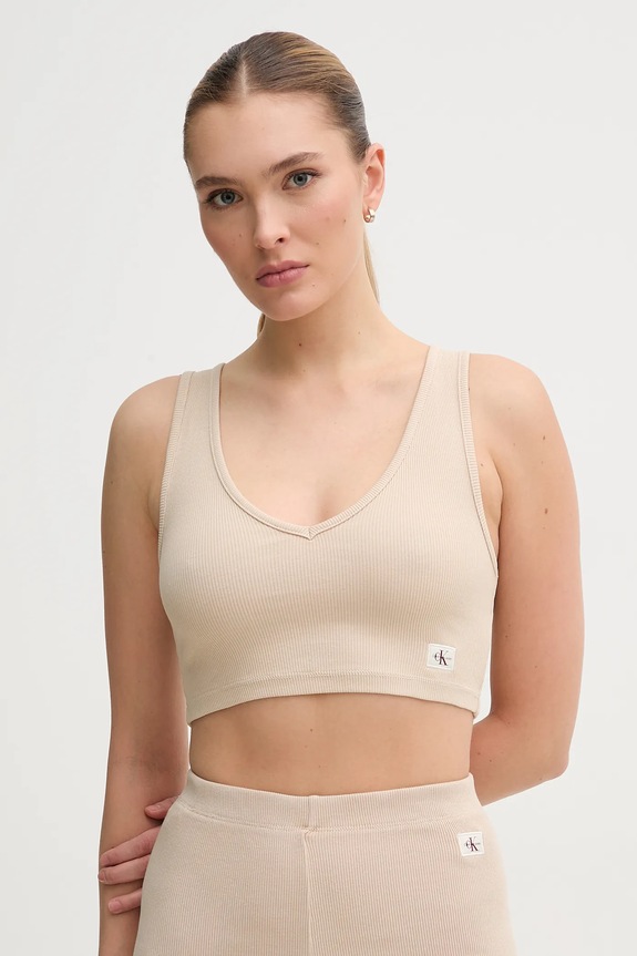 Calvin Klein Jeans top z elastanem beżowy J20J225246