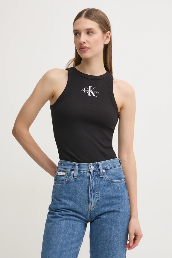 Calvin Klein Jeans top z elastanem czarny J20J225301