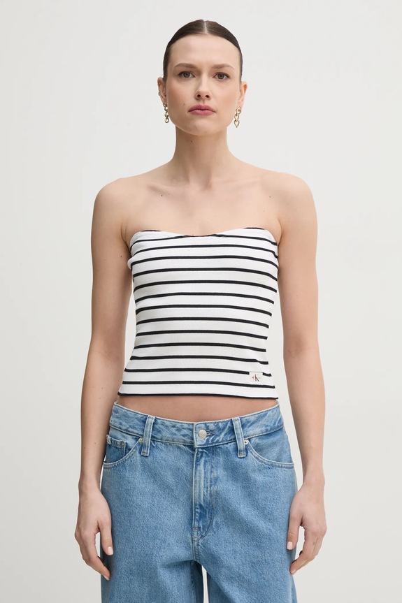 Calvin Klein Jeans top z elastanem biały J20J225310