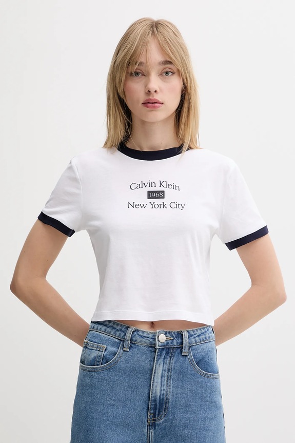Bavlněné tričko Calvin Klein Jeans potisk bílá LV047B808G