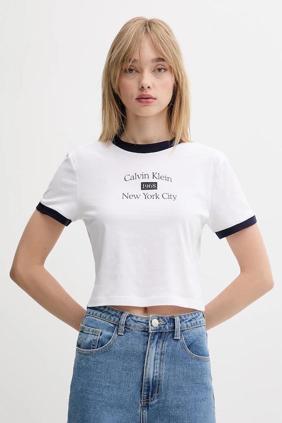 Bavlněné tričko Calvin Klein Jeans potisk bílá LV047B808G