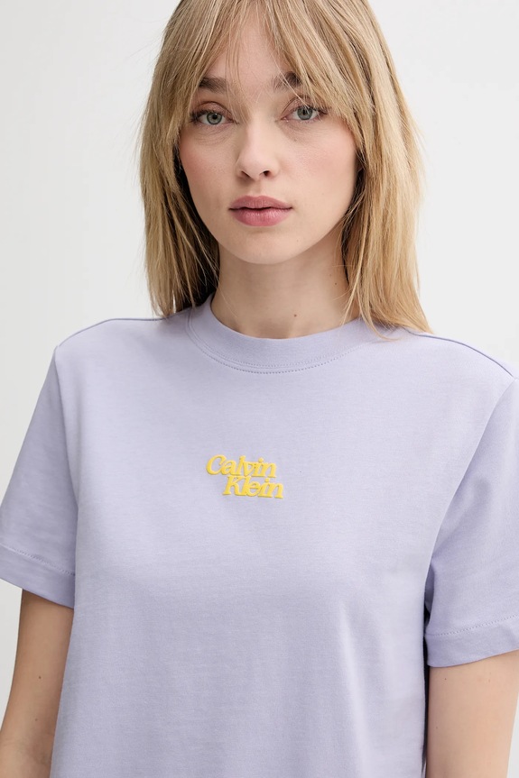 Ρούχα Βαμβακερό μπλουζάκι Calvin Klein Jeans LV047B851G μωβ