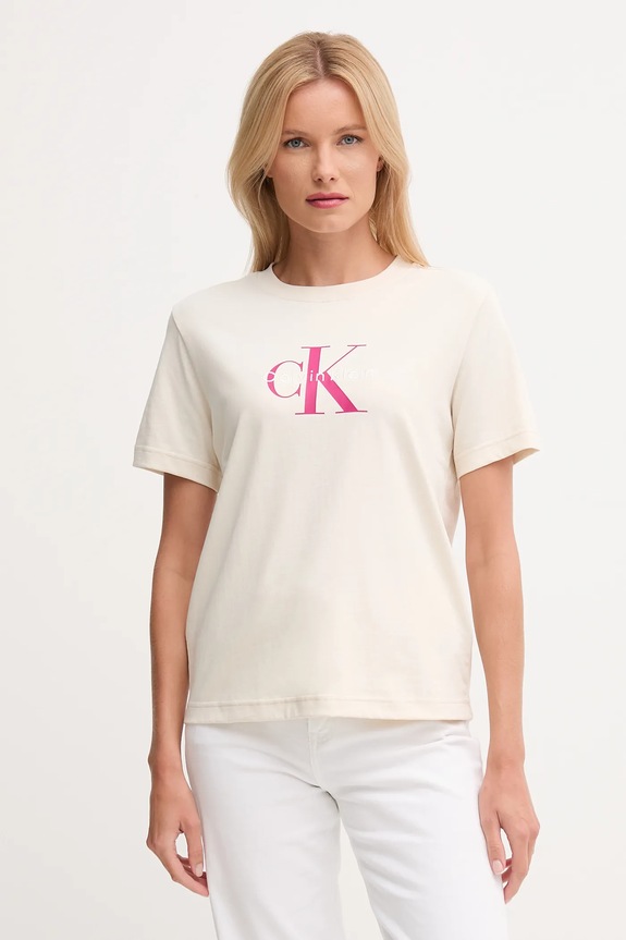 Calvin Klein Jeans t-shirt γυναικείο βαμβακερό μπεζ LV047B865G