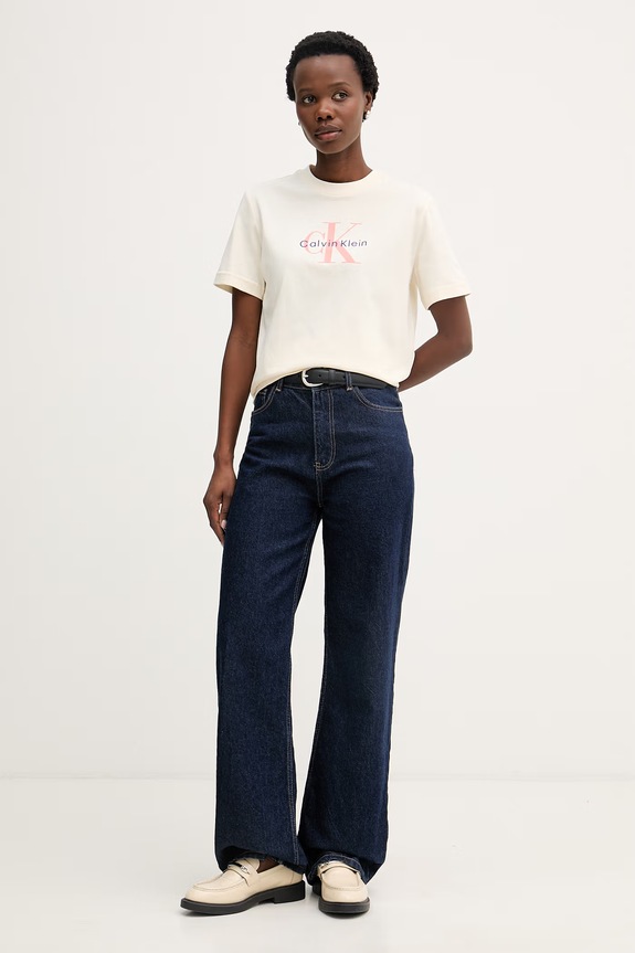 Calvin Klein Jeans tricou de damă din bumbac LV047B865G bej SS26