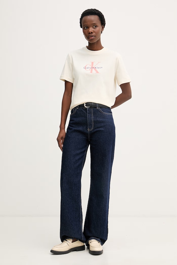 Calvin Klein Jeans tricou de damă din bumbac LV047B865G bej SS26