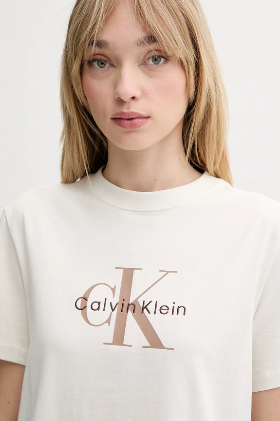 Odzież Calvin Klein Jeans t-shirt damski bawełniany LV047B865G beżowy